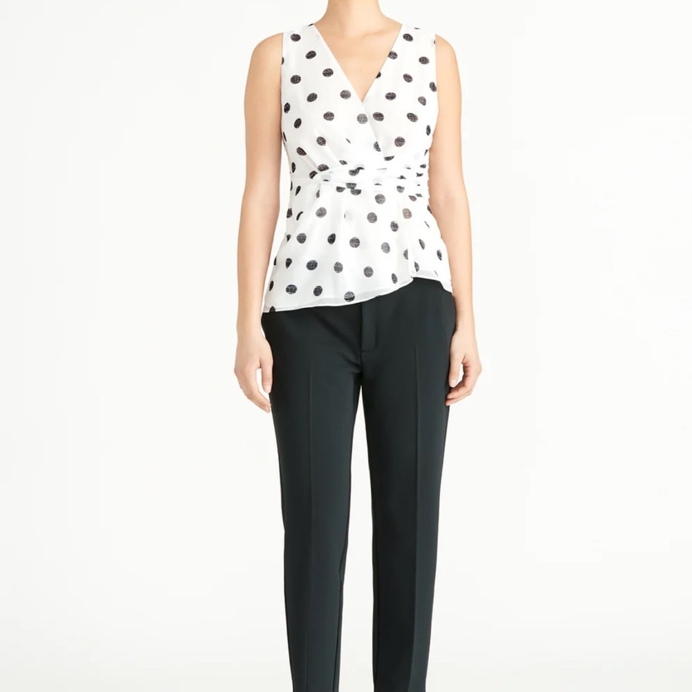 Rachel Roy Wrap Front Sleeveless Top Size 16w White with Black Polka Dots New